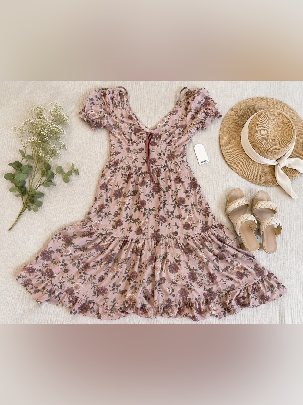 NWT Trixxi Los Angeles Floral Midi Dress Womens Medium Puff Sleeve Cottagecore